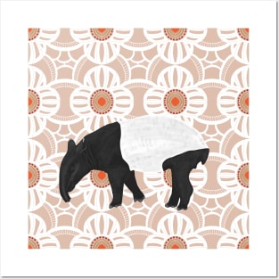 Tapir on Abstract Floral Pattern Posters and Art